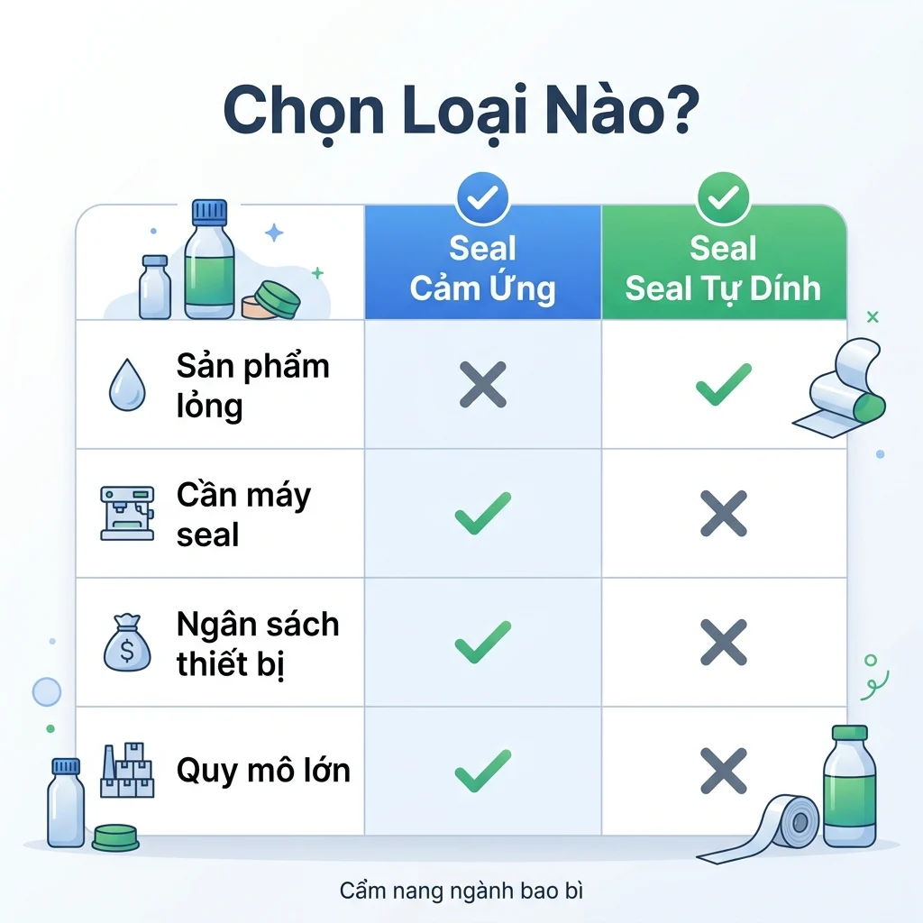 Bảng so sánh seal cảm ứng và seal tự dính