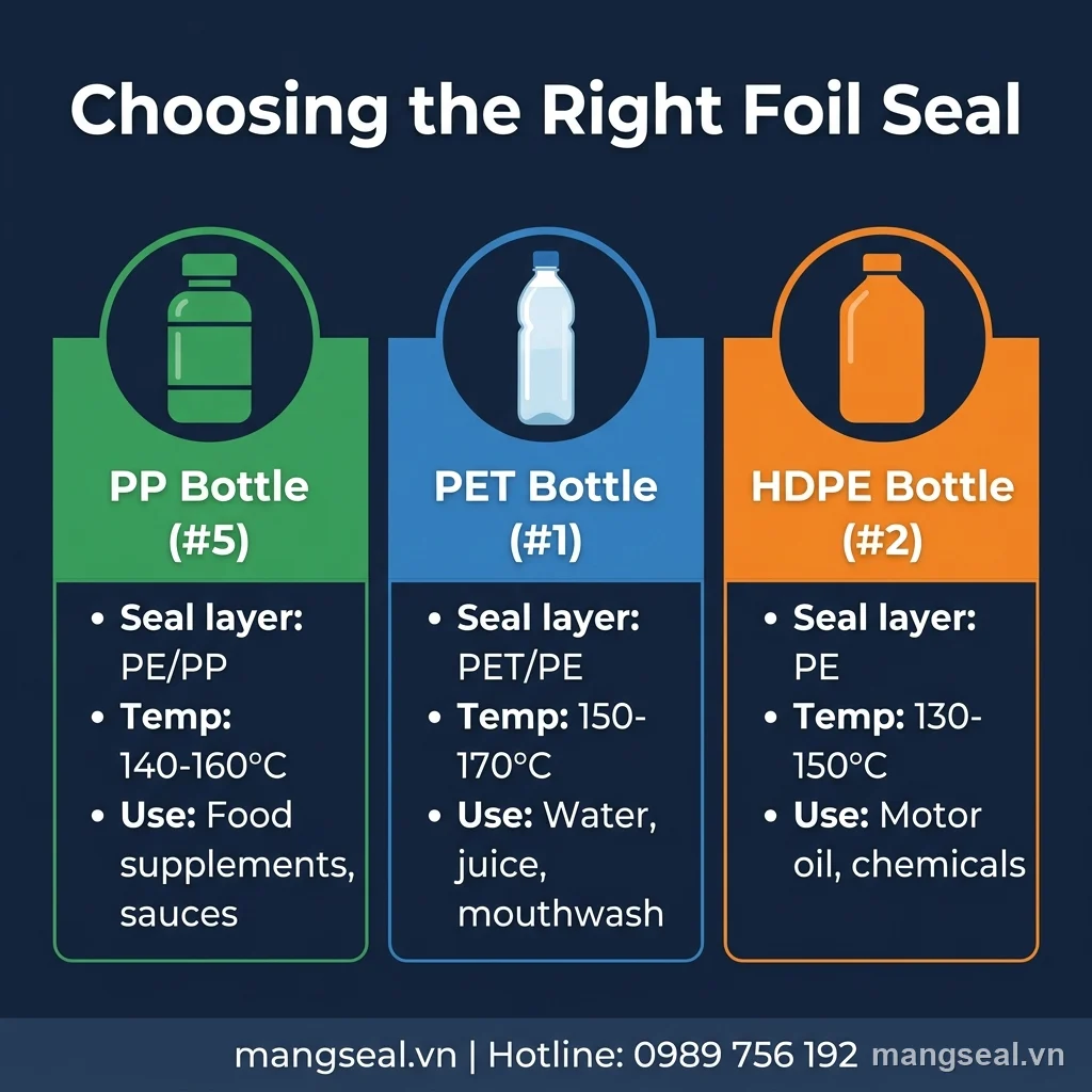 Chọn đúng loại màng seal nhôm cho chai nhựa PP, PET, HDPE