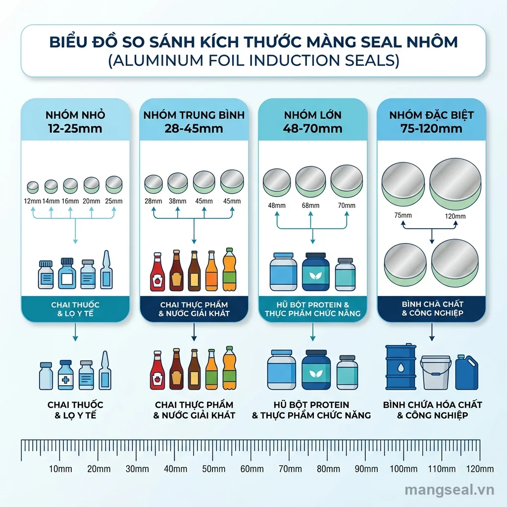 Hình minh họa: kích thước màng seal phổ biến