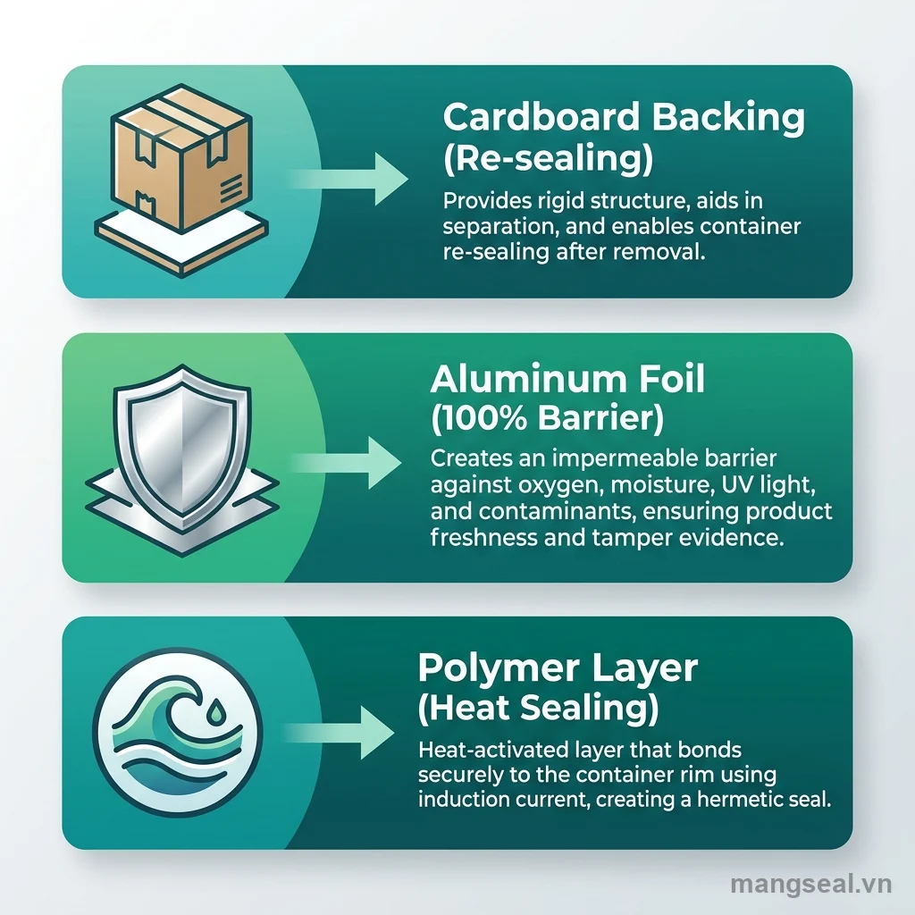 Cấu tạo các lớp của màng seal cảm ứng và chức năng từng lớp