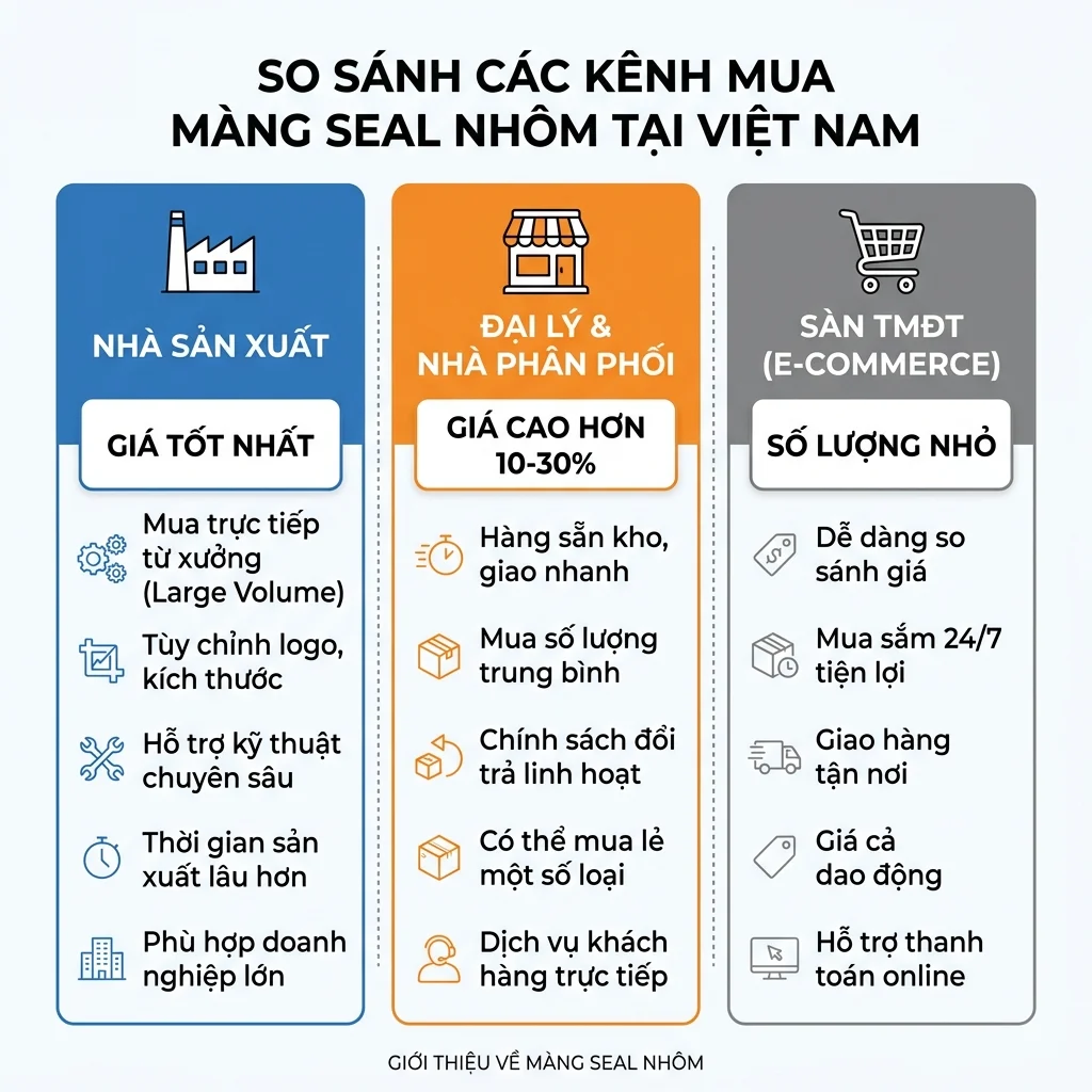 So sánh 3 kênh mua màng seal nhôm tại Việt Nam: nhà sản xuất, đại lý và sàn thương mại điện tử